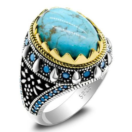 Anillos de plata de ley s925 para hombre y mujer, joyería de compromiso/boda, turquesa Natural, Punk, Turquía Anillos de plata de ley s925 para hombre y mujer, joyería de compromiso/boda, turquesa Natural, Punk, Turquía