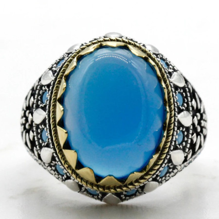 Anillos de plata de ley 925 para hombre y mujer, joyería turca, piedra de ónix Natural azul, Vintage, turquesa, Punk, a la moda Anillos de plata de ley 925 para hombre y mujer, joyería turca, piedra de ónix Natural azul, Vintage, turquesa, Punk, a la moda