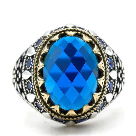 Anillo de plata de ley S925 para hombre, joyería hecha a mano de circonita azul, estilo Punk, regalo de San Valentín, regalo de aniversario