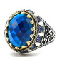 Anillo de plata de ley S925 para hombre, joyería hecha a mano de circonita azul, estilo Punk, regalo de San Valentín, regalo de aniversario - malaquita tienda 36