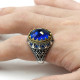 Anillo de plata de ley S925 para hombre, joyería hecha a mano de circonita azul, estilo Punk, regalo de San Valentín, regalo de aniversario - malaquita tienda 36
