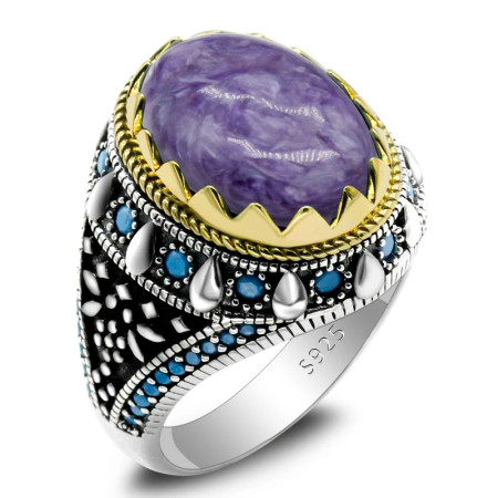 Joyería turca, anillo de Plata de Ley 925 con piedra de dragón púrpura de ojo Natural para hombre, anillos Vintage de estilo Punk turquesa para hombre y mujer Joyería turca, anillo de Plata de Ley 925 con piedra de dragón púrpura de ojo Natural para hombre, anillos Vintage de estilo Punk turquesa para hombre y mujer
