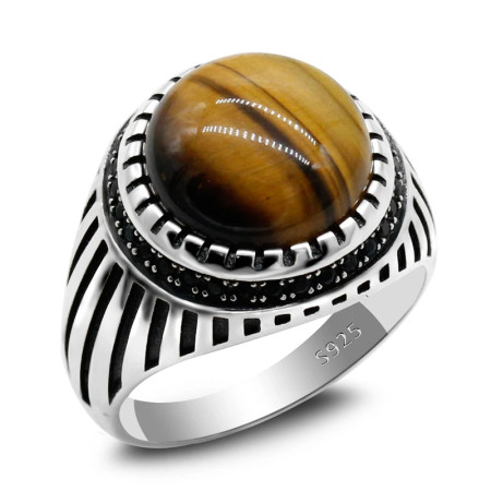 Anillo de plata s925 para hombre, Ojo de Tigre natural, anillo vintage hecho a mano, turco, punk rock, regalo de joyería