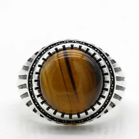 Anillo de plata s925 para hombre, Ojo de Tigre natural, anillo vintage hecho a mano, turco, punk rock, regalo de joyería