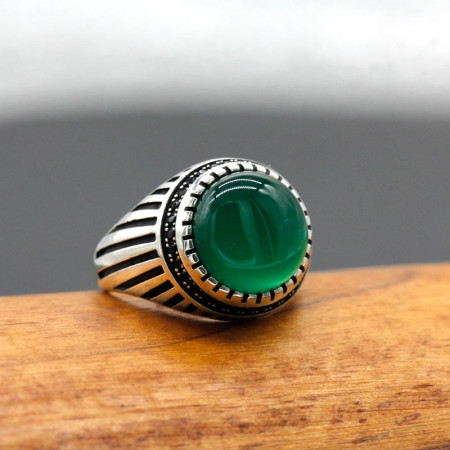 Anillo de plata de ley s925 para hombre y mujer, conjunto de anillo con piedras de ónix verde Natural, rayas paralelas, estilo Punk Vintage CZ