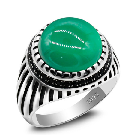 Anillo de plata de ley s925 para hombre y mujer, conjunto de anillo con piedras de ónix verde Natural, rayas paralelas, estilo Punk Vintage CZ