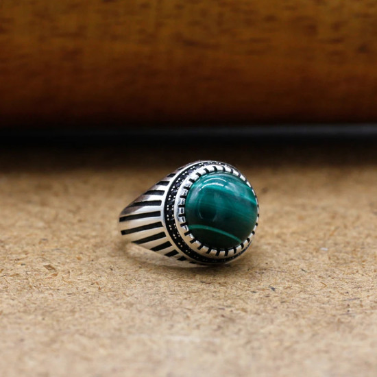 Anillo de plata 925 Vintage de malaquita Natural para hombre, regalo, anillo del Día conmemorativo, anillo de estilo Punk Vintage, conjunto de joyería, anillo para mujer - malaquita tienda 36