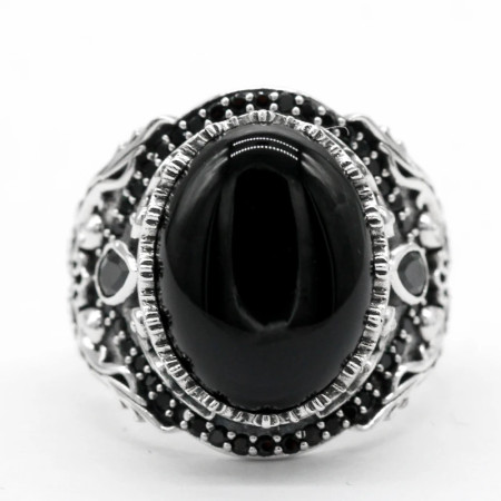 Anillo de Plata de Ley 925 con ónix negro Natural para hombre y mujer, joyería Punk turca Vintage, conjunto de joyas de tendencia, anillos de pareja