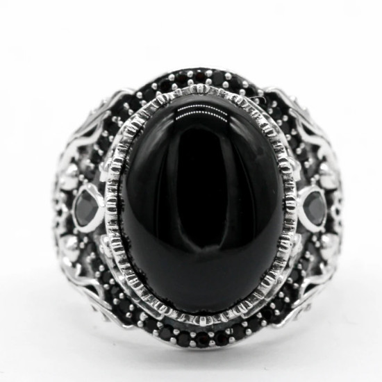 Anillo de Plata de Ley 925 con ónix negro Natural para hombre y mujer, joyería Punk turca Vintage, conjunto de joyas de tendencia, anillos de pareja - malaquita tienda 36