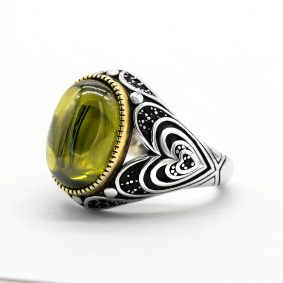 Anillo de plata de ley s925 auténtica para hombre, sello de fiesta de Turquía, joyería alta, pavé rojo, Circonia cúbica, ónix, anillo para hombre - malaquita tienda 36