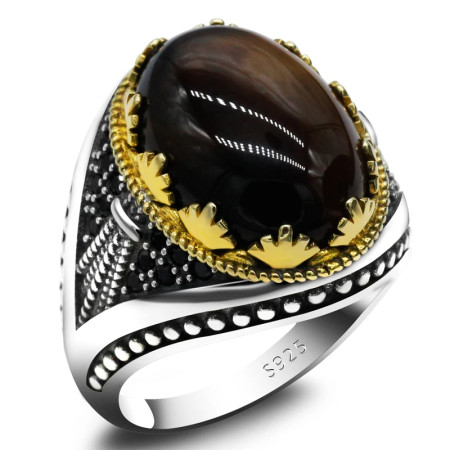 Anillo de plata pura S925 para hombre, regalo de fiesta hecho a mano, piedra de ágata oceánica natural, joyería de lujo hecha a mano