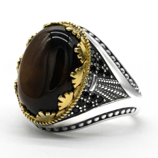 Anillo de plata pura S925 para hombre, regalo de fiesta hecho a mano, piedra de ágata oceánica natural, joyería de lujo hecha a mano - malaquita tienda 36