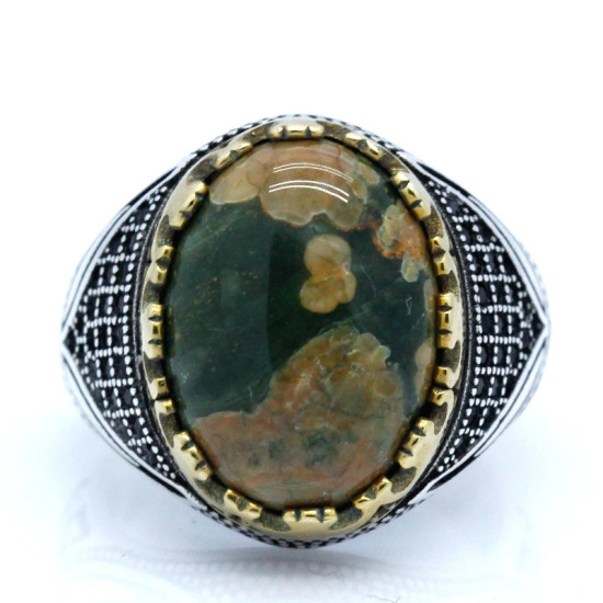 Anillos de plata esterlina a la moda para hombre y mujer, anillo de piedra de Gorrión natural antiguo Türkiye, anillo de circón, joyería punk rock para hombre - malaquita tienda 36