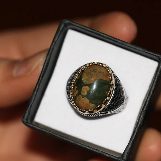 Anillos de plata esterlina a la moda para hombre y mujer, anillo de piedra de Gorrión natural antiguo Türkiye, anillo de circón, joyería punk rock para hombre - malaquita tienda 36