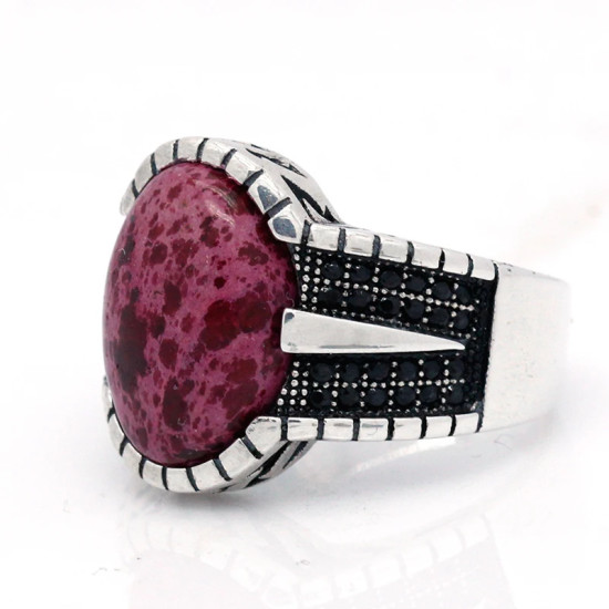Anillo de plata s925 para hombre, anillo clásico Vintage de Türkiye, anillo de piedra Imperial roja Natural, anillo de joyería para mujer - malaquita tienda 36