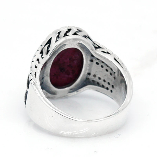 Anillo de plata s925 para hombre, anillo clásico Vintage de Türkiye, anillo de piedra Imperial roja Natural, anillo de joyería para mujer - malaquita tienda 36