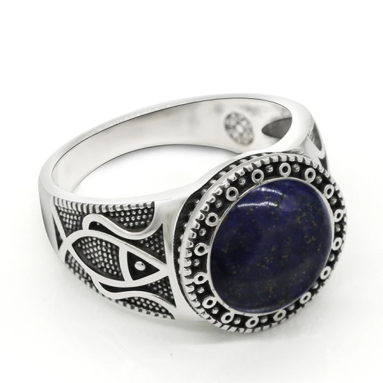 Anillo hecho a mano de plata de ley S925 con lapislázuli natural, ágata natural hecha a mano para hombre, regalo de fiesta navideña - malaquita tienda 36