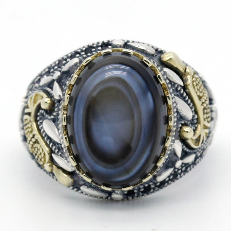Anillo de Plata de Ley 925 para hombre, joyería turca, ojos, piedra de ágata, espinela negra transparente, joyería alta, gran oferta