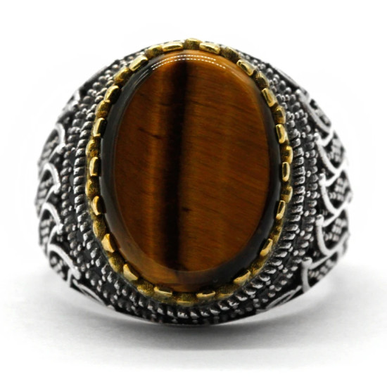 Anillo de Plata de Ley 925 para hombre y mujer, sortija de ojo de tigre Natural, conjunto de joyería Premium para pareja - malaquita tienda 36
