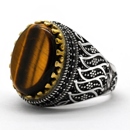 Anillo de Plata de Ley 925 para hombre y mujer, sortija de ojo de tigre Natural, conjunto de joyería Premium para pareja - malaquita tienda 36