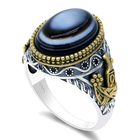 Anillo de plata de ley s925 con piedra de ágata para hombre y mujer, conjunto de joyería Vintage, anillo de pareja, nuevo