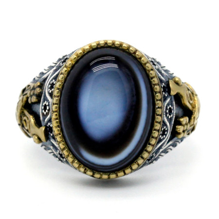 Anillo de plata de ley s925 con piedra de ágata para hombre y mujer, conjunto de joyería Vintage, anillo de pareja, nuevo