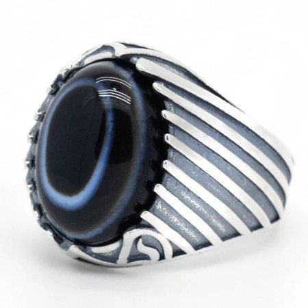 Anillo de plata de ley s925 con piedra de ágata para hombre, conjunto de joyería de moda, anillo de pareja