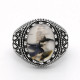 Anillo Vintage de Plata de Ley 925 para hombre, con piedra de ágata Natural ovalada, diseño de rayas a cuadros, anillos turcos, joyería para regalo al marido - malaquita tienda 36
