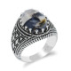 Anillo Vintage de Plata de Ley 925 para hombre, con piedra de ágata Natural ovalada, diseño de rayas a cuadros, anillos turcos, joyería para regalo al marido - malaquita tienda 36