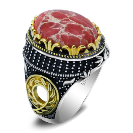 Anillo Vintage para hombre y mujer, de Plata de Ley 925 con diseño de piedra Imperial roja Natural ovalada, conjunto de joyería, anillo de pareja