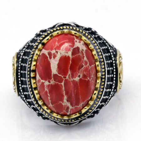 Anillo Vintage para hombre y mujer, de Plata de Ley 925 con diseño de piedra Imperial roja Natural ovalada, conjunto de joyería, anillo de pareja