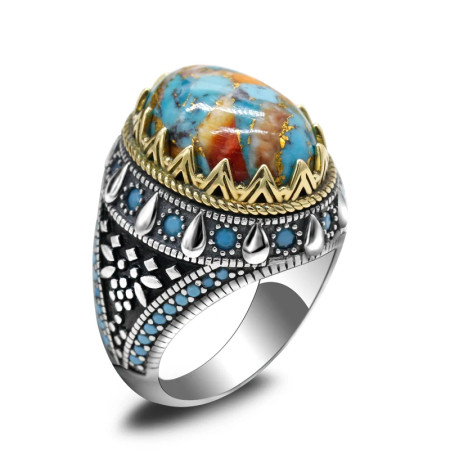 Anillo de Plata de Ley 925 para hombre y mujer, conjunto de joyería de plata tailandesa con ostra Natural, turquesa, Estilo Vintage, novedad Anillo de Plata de Ley 925 para hombre y mujer, conjunto de joyería de plata tailandesa con ostra Natural, turquesa, Estilo Vintage, novedad