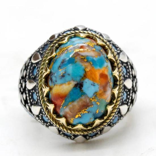 Anillo de Plata de Ley 925 para hombre y mujer, conjunto de joyería de plata tailandesa con ostra Natural, turquesa, Estilo Vintage, novedad - malaquita tienda 36