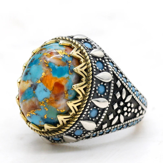 Anillo de Plata de Ley 925 para hombre y mujer, conjunto de joyería de plata tailandesa con ostra Natural, turquesa, Estilo Vintage, novedad - malaquita tienda 36