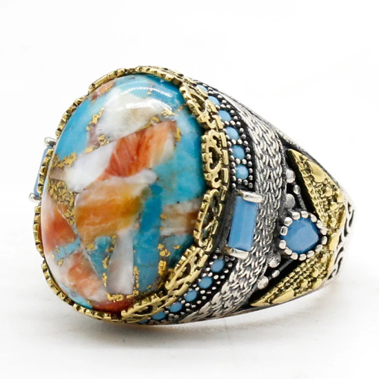 Anillo de Plata de Ley 925 para hombre y mujer, conjunto de joyería de plata tailandesa, con ostra Natural turquesa, Estilo Vintage - malaquita tienda 36