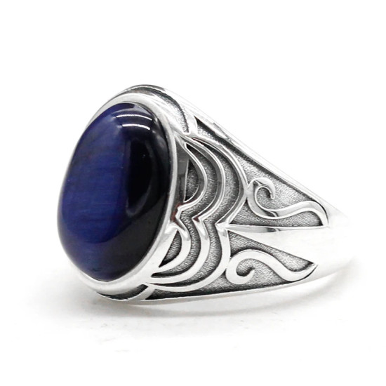 Anillo de Plata de Ley 925 con piedra de ojo de tigre Natural para hombre y mujer, conjunto de joyería de plata tailandesa, estilo Retro, novedad - malaquita tienda 36