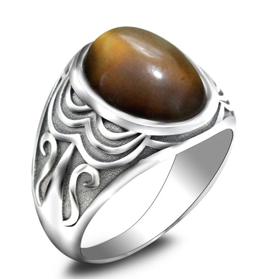 T ü rkiye joyería piedra de ágata Natural anillo de hombre s925 plata pura Retro Festival regalo de fiesta anillo de Festival para hombres - malaquita tienda 36
