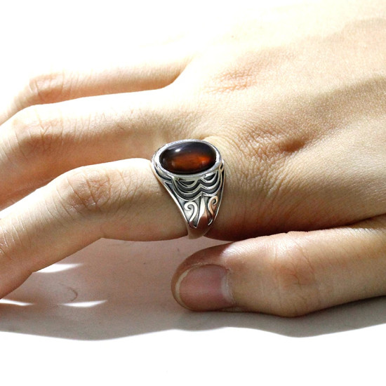 T ü rkiye joyería piedra de ágata Natural anillo de hombre s925 plata pura Retro Festival regalo de fiesta anillo de Festival para hombres - malaquita tienda 36