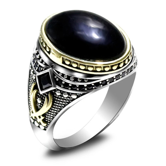 Anillos de plata de ley 925 con piedra de ágata Natural para hombre y mujer, conjunto de anillos de pareja Vintage, joyería tailandesa de moda - malaquita tienda 36
