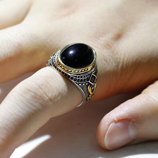 Anillos de plata de ley 925 con piedra de ágata Natural para hombre y mujer, conjunto de anillos de pareja Vintage, joyería tailandesa de moda - malaquita tienda 36