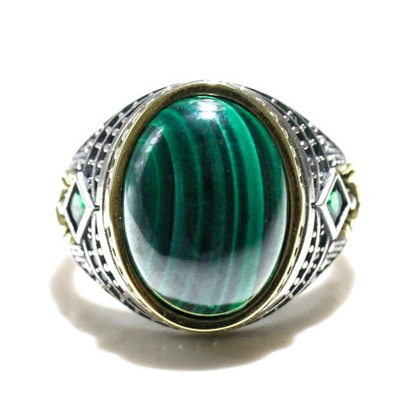 Anillo de Plata de Ley 925 para hombre y mujer, sortija de piedra ovalada de malaquita verde Natural, anillo de sello clásico Simple, joyería para pareja, regalo