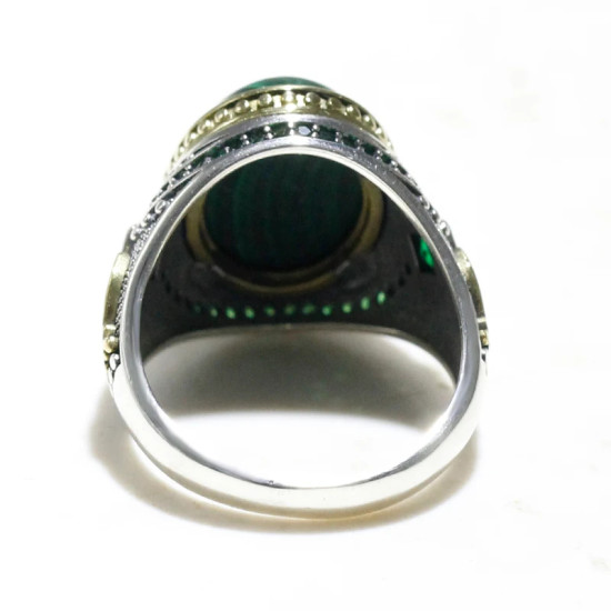 Anillo de Plata de Ley 925 para hombre y mujer, sortija de piedra ovalada de malaquita verde Natural, anillo de sello clásico Simple, joyería para pareja, regalo - malaquita tienda 36