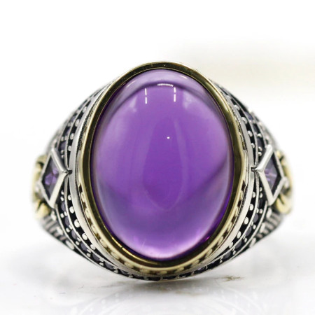 Anillo de Plata de Ley 925 para hombre y mujer, joyería clásica de amatista Natural Vintage, Punk, envío gratis