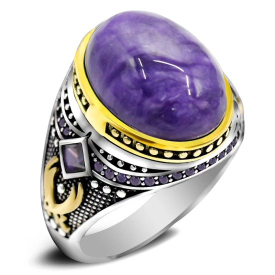 Anillo de plata S925 para hombre, piedra de dragón púrpura natural, lujo ligero, regalo de joyería para fiesta y vacaciones - malaquita tienda 36