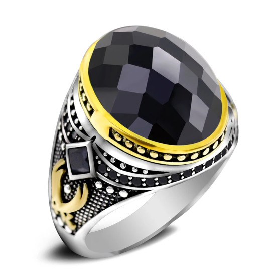 Tgürkiye-Anillo de Plata de Ley 925 para hombre y mujer, conjunto de joyería de circonita negra, anillos de esmalte de CZ para pareja Vintage, envío gratis - malaquita tienda 36