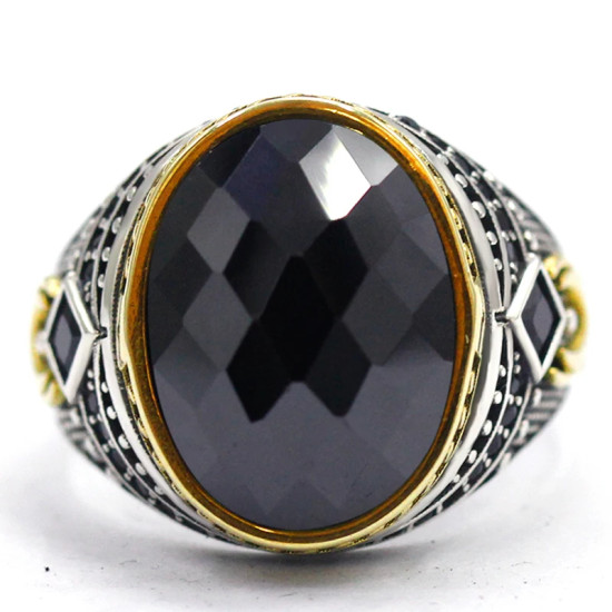 Tgürkiye-Anillo de Plata de Ley 925 para hombre y mujer, conjunto de joyería de circonita negra, anillos de esmalte de CZ para pareja Vintage, envío gratis - malaquita tienda 36