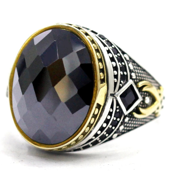 Tgürkiye-Anillo de Plata de Ley 925 para hombre y mujer, conjunto de joyería de circonita negra, anillos de esmalte de CZ para pareja Vintage, envío gratis - malaquita tienda 36