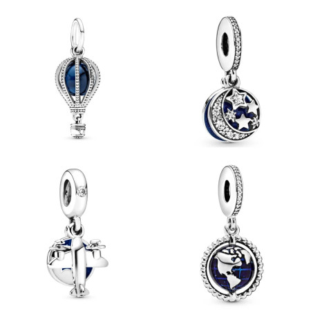 Colgante de cuentas de plata S925 para niña, pulsera de bricolaje adecuada para bricolaje, globo de aire caliente, estrella, Luna, avión, tierra, regalo de joyería Colgante de cuentas de plata S925 para niña, pulsera de bricolaje adecuada para bricolaje, globo de aire caliente, estrella, Luna, avión, tierra, regalo de joyería