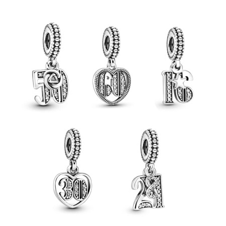 Joyería de cuentas de plata S925 para niña, brazalete digital, regalo de cumpleaños, 30, 60, 16, 50, 21 Joyería de cuentas de plata S925 para niña, brazalete digital, regalo de cumpleaños, 30, 60, 16, 50, 21