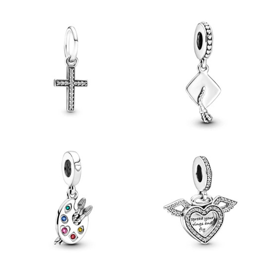 Joyería de perlas DIY de plata S925 para niña, regalo adecuado para pulsera DIY, sombrero de despedida de soltera, Cruz, placa de pintura, regalo de temporada de Graduación - malaquita tienda 36